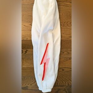 starfit 3D Bolt Sweats white with red and pink bolt.  Size small.